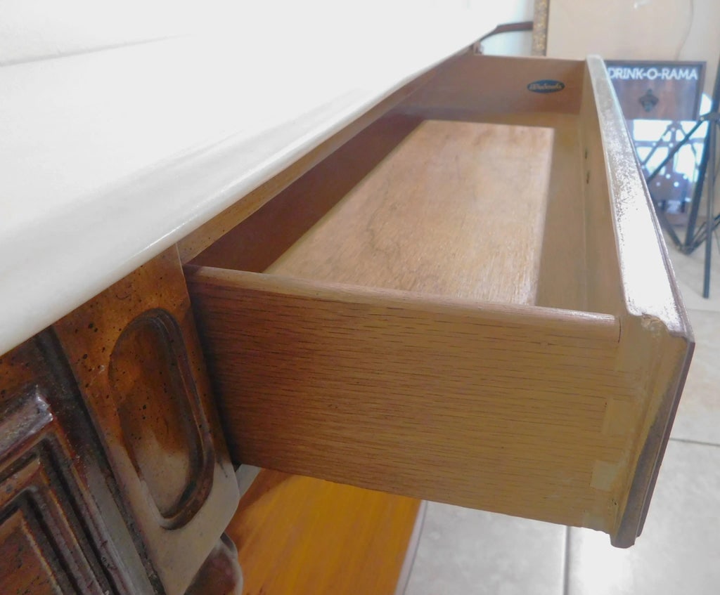 Vintage Mid-Century j.b. Van Sciver White Marble Top Solid Mahogany Wood Sideboard Buffet - 7