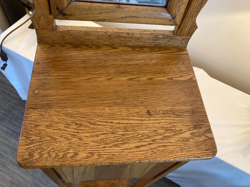 1920s Antique Oak Men Shaving Stand W/ Beveled Mirror - 7
