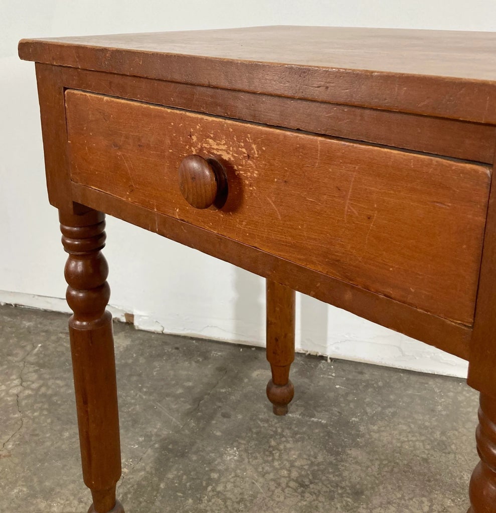 Antique Early American Turned Wood Single Drawer Side Table - 8
