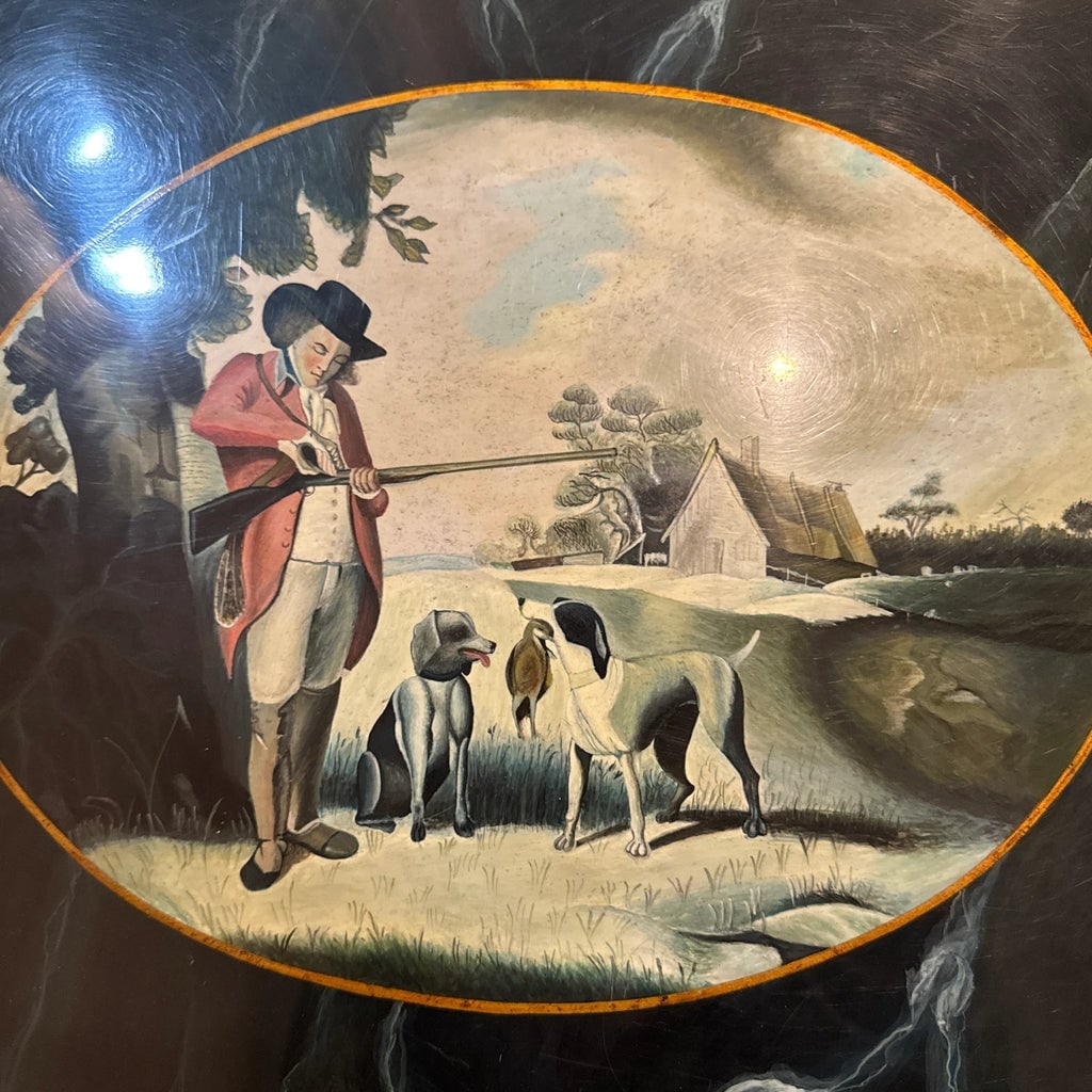 Vintage Maitland Smith Hand Painted Lacquered Occasional Tray Tea Table of Bird Hunt - 5