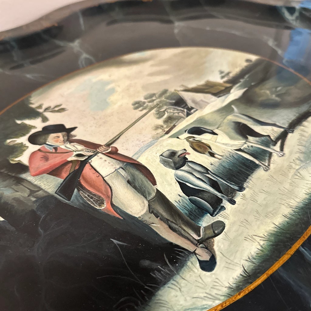 Vintage Maitland Smith Hand Painted Lacquered Occasional Tray Tea Table of Bird Hunt - 7