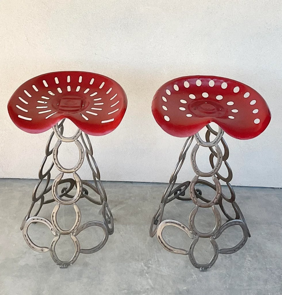 Tractor Seat With Horseshoe Base Counter Height Stools - a Pair - 2