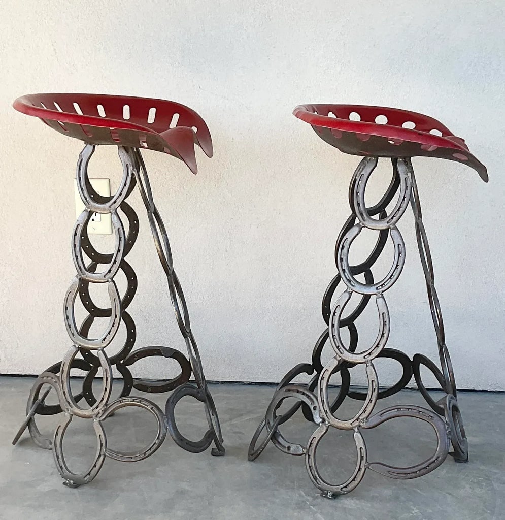 Tractor Seat With Horseshoe Base Counter Height Stools - a Pair - 3