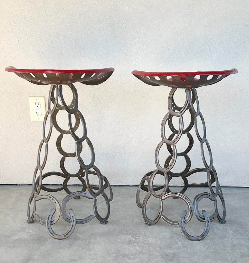 Tractor Seat With Horseshoe Base Counter Height Stools - a Pair - 4