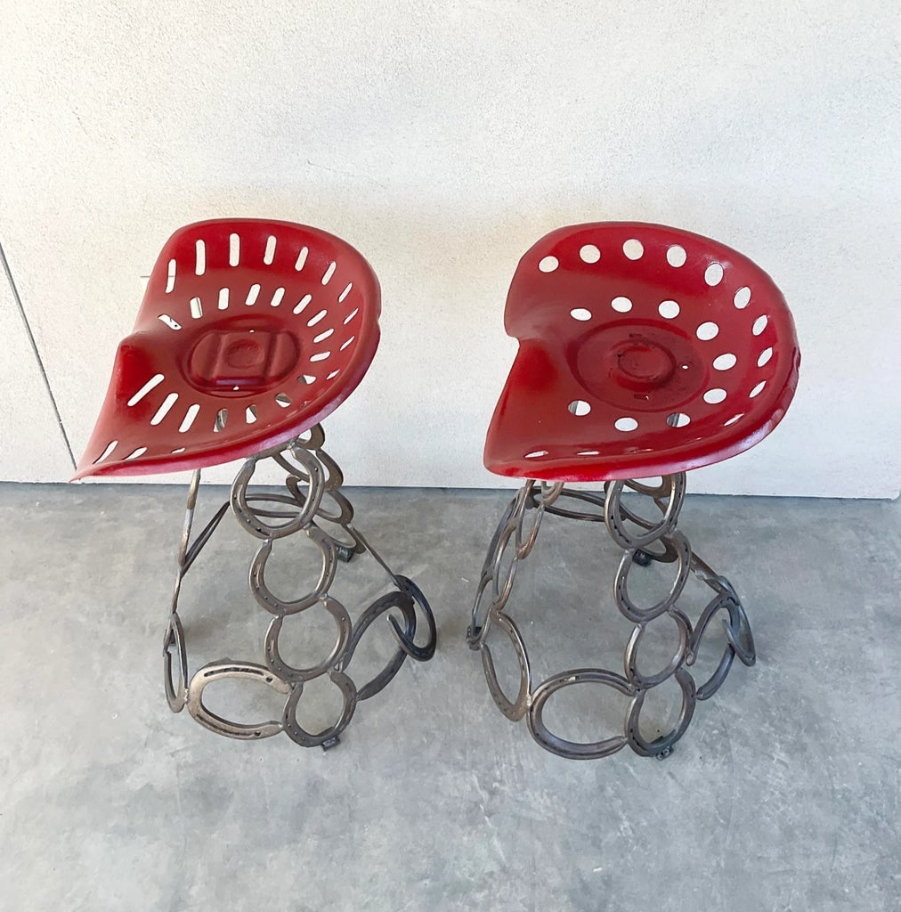 Tractor Seat With Horseshoe Base Counter Height Stools - a Pair - 7