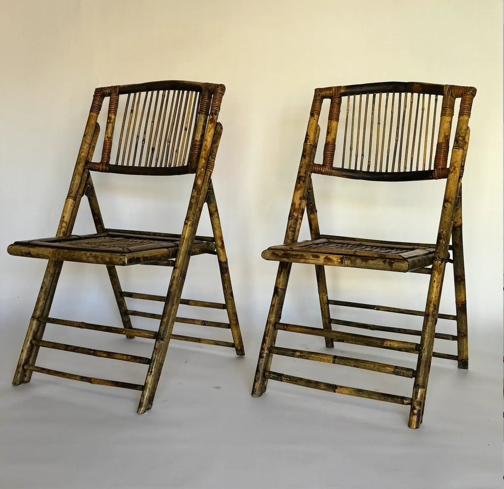 1900s Antique Folding Bamboo Chairs, Pair - 2