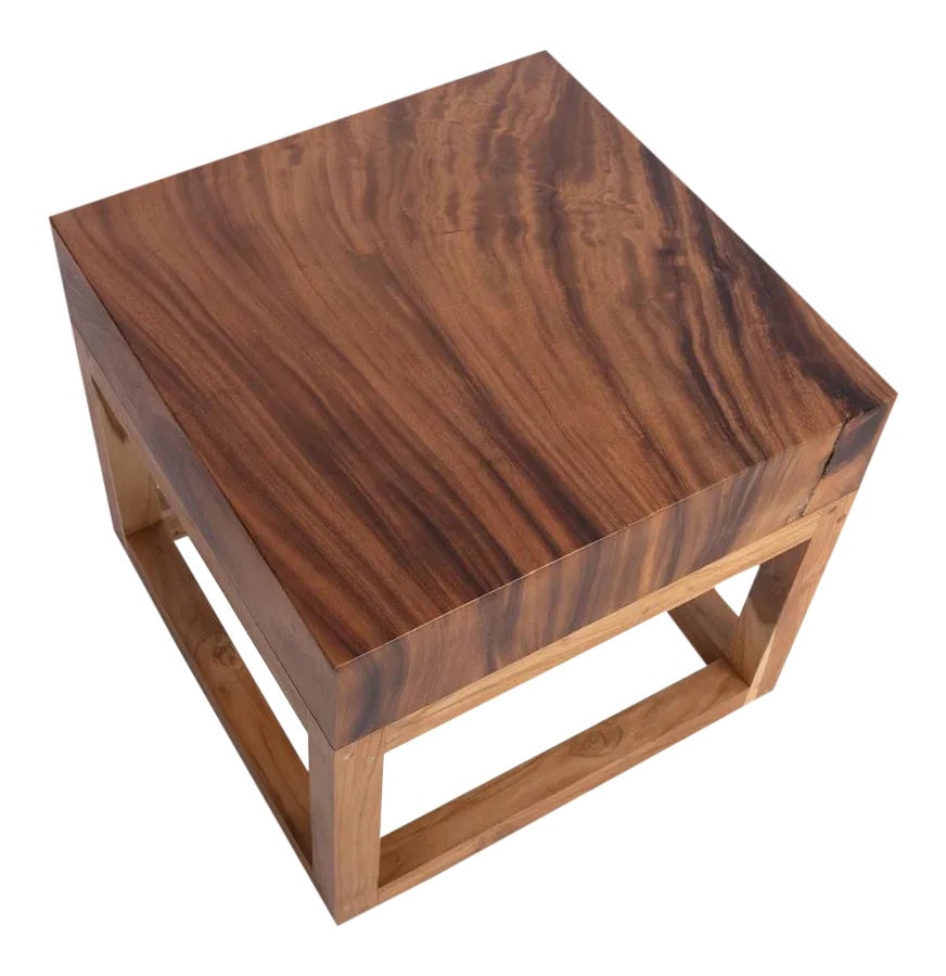 Phillips Collection QR Side Table: This side table is crafted of solid chamcha wood. Chamcha wood comes from a fast-growing tree that is prized for its richly figured grain and distinct sap line._ It is characteristic for these trees t