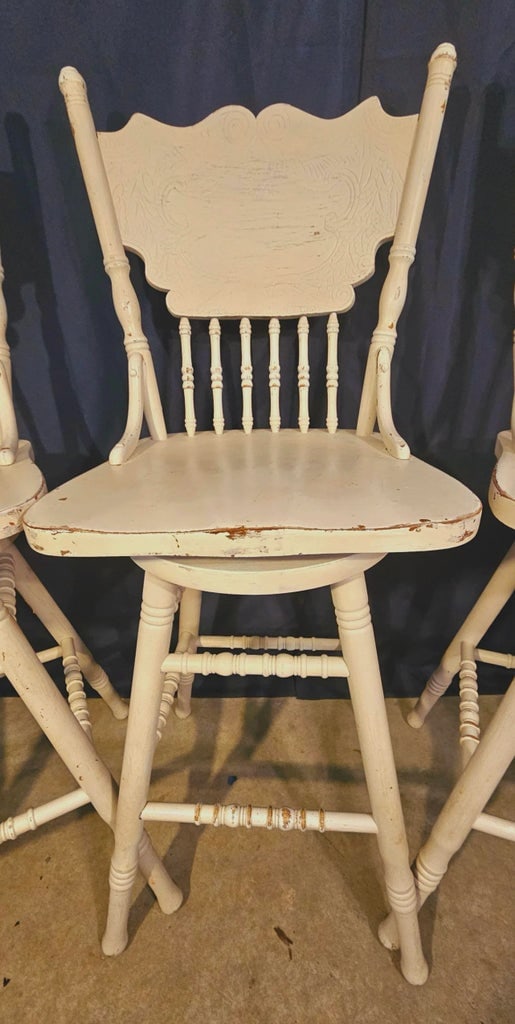 Chic Chalet Cottage French Country Carved Oak Wood Bar Counter Stools, Set of 4 - 3