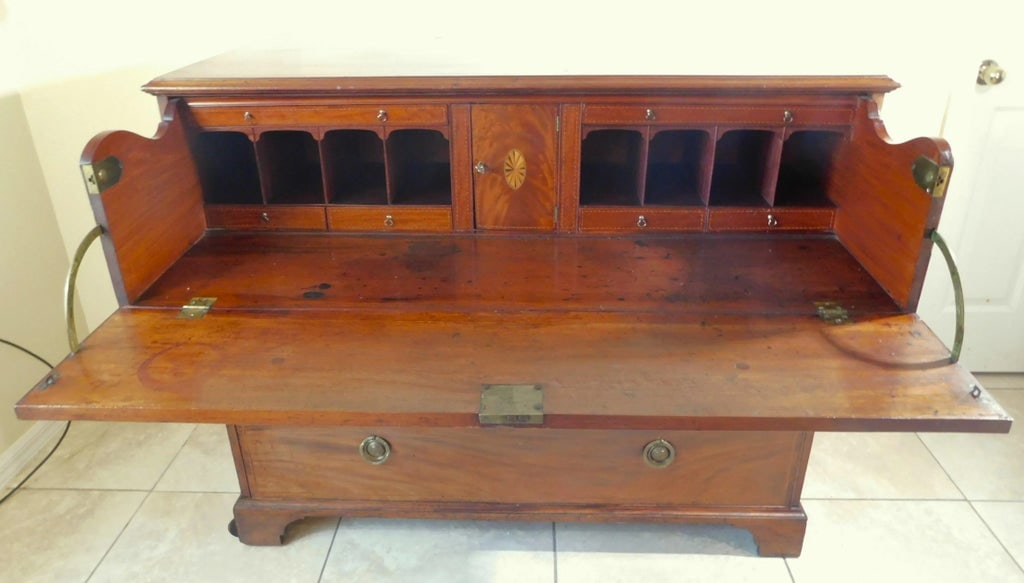 Antique 19th Century Solid Wood Inlaid Secretary Chest of Drawers - 2
