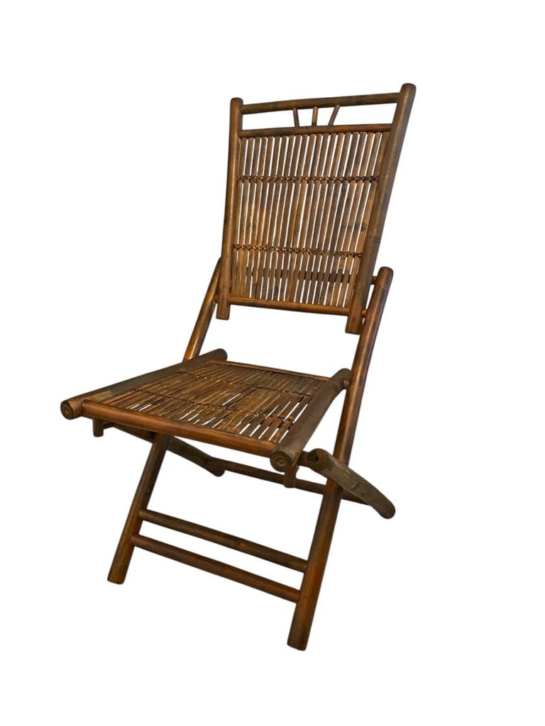 1960s Chairs Rattan Bamboo Pair French Modern Neoclassical Bamboo & Rattan Lounge /Side Chairs Foldi - 2