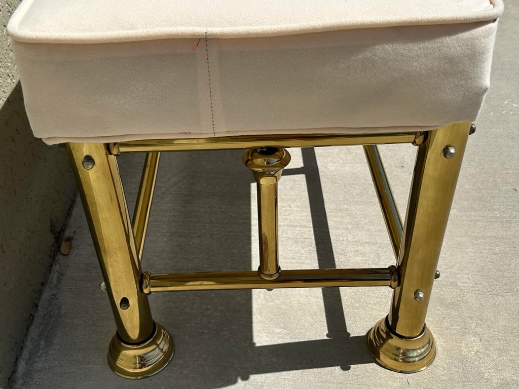 Vintage Mid 20th Century Cushioned Brass Finish Footboard Bench - 7