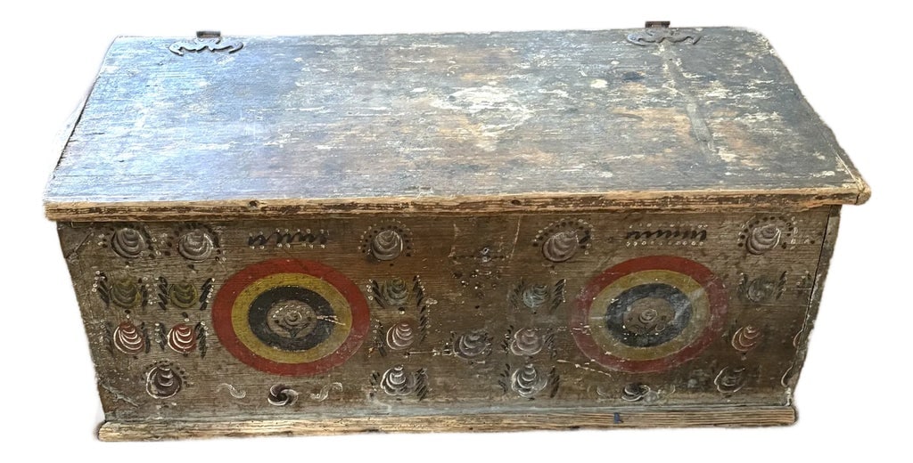 Painted Blanket Chest: 19th Century European painted trunk with original painted surface. Wonderful old patina. Condition: Alterations: Original Condition Unaltered Imperfections: Some Imperfections Condition Notes: