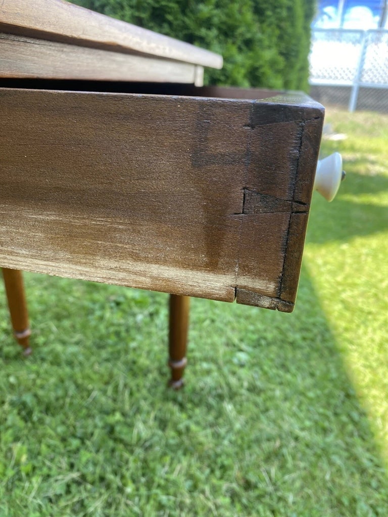 Antique Solid Maple Farmhouse Table With Drawer, Turned Legs, Rustic Desk - 10