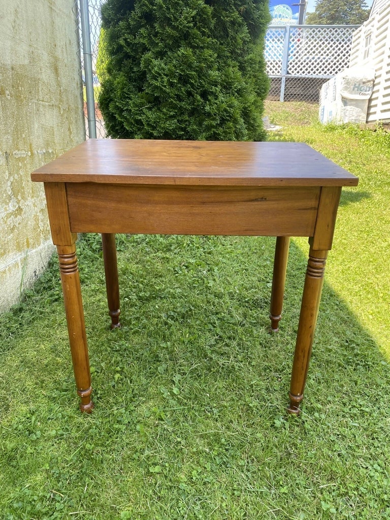 Antique Solid Maple Farmhouse Table With Drawer, Turned Legs, Rustic Desk - 6