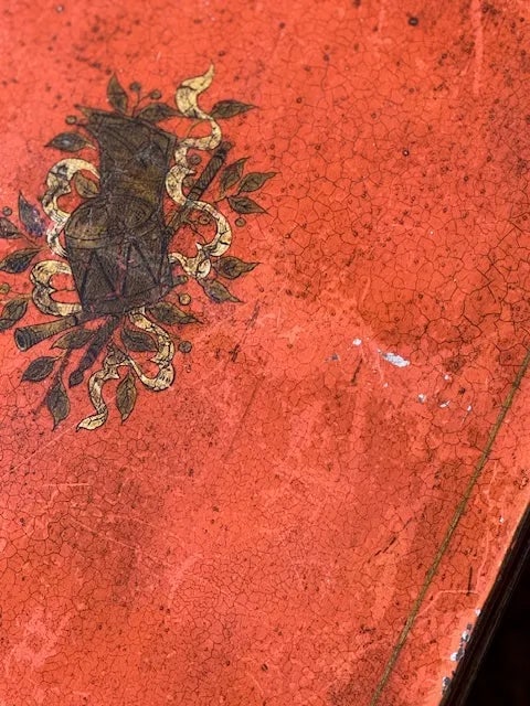 Orange Chinoiserie Hand Painted Metal Trunk on Custom Stand - 7