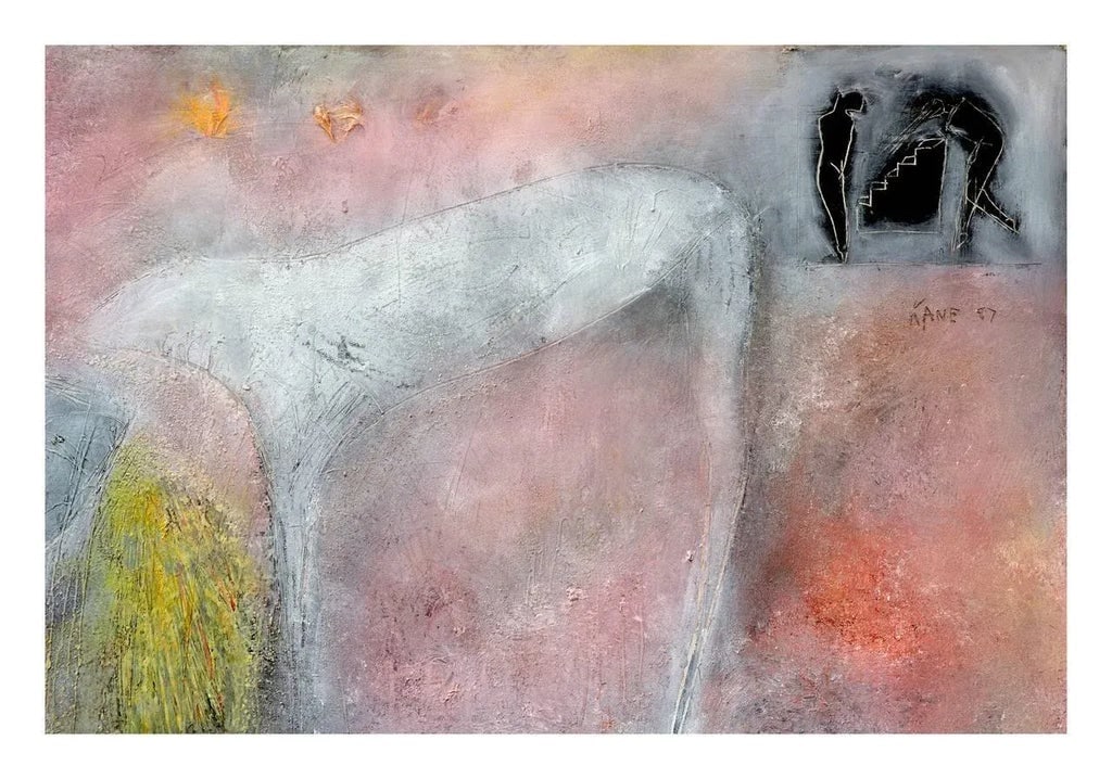 Woman, Dog & Spring Flowers Figurative With Petroglyphs, Large Scale Abstract Expressionist by Cindy - 5