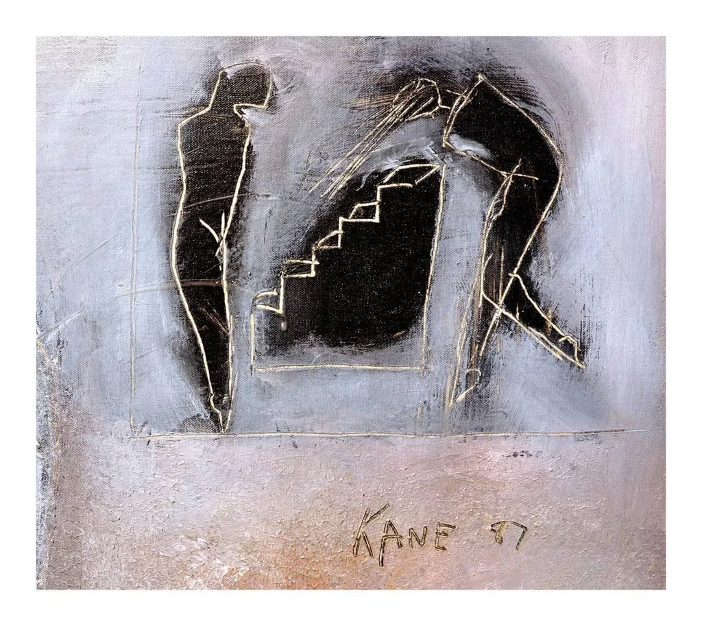 Woman, Dog & Spring Flowers Figurative With Petroglyphs, Large Scale Abstract Expressionist by Cindy - 7