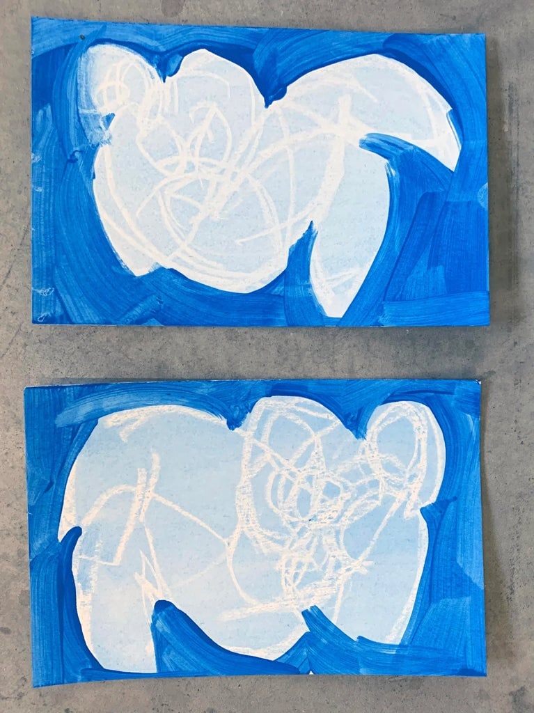 Blue Reclining I, Female Figure, 6 by 9" - 3