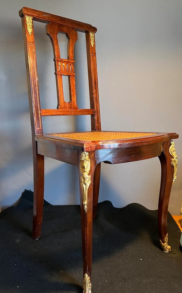 19th Century French Inlayed & Gilt Bronze Caned Single Accent Chair - 2