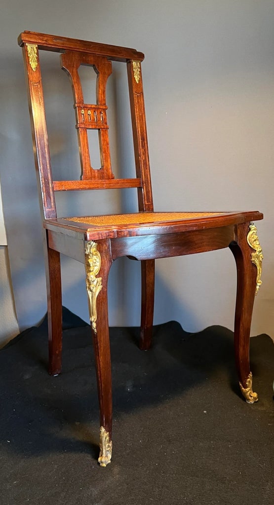 19th Century French Inlayed & Gilt Bronze Caned Single Accent Chair - 7