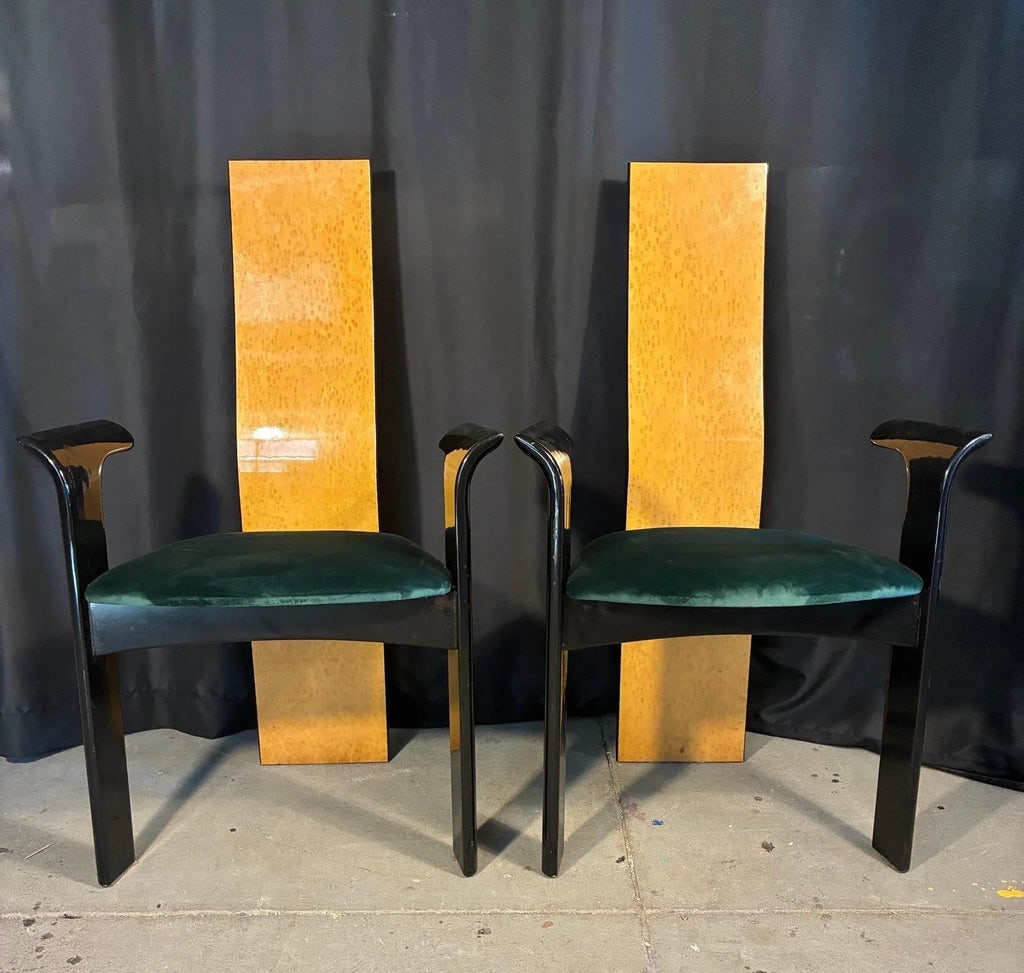 1980s Bob & Dries Van Den Berghe's "Iris"-Attributed Pair of High Back Dining Chairs - 2