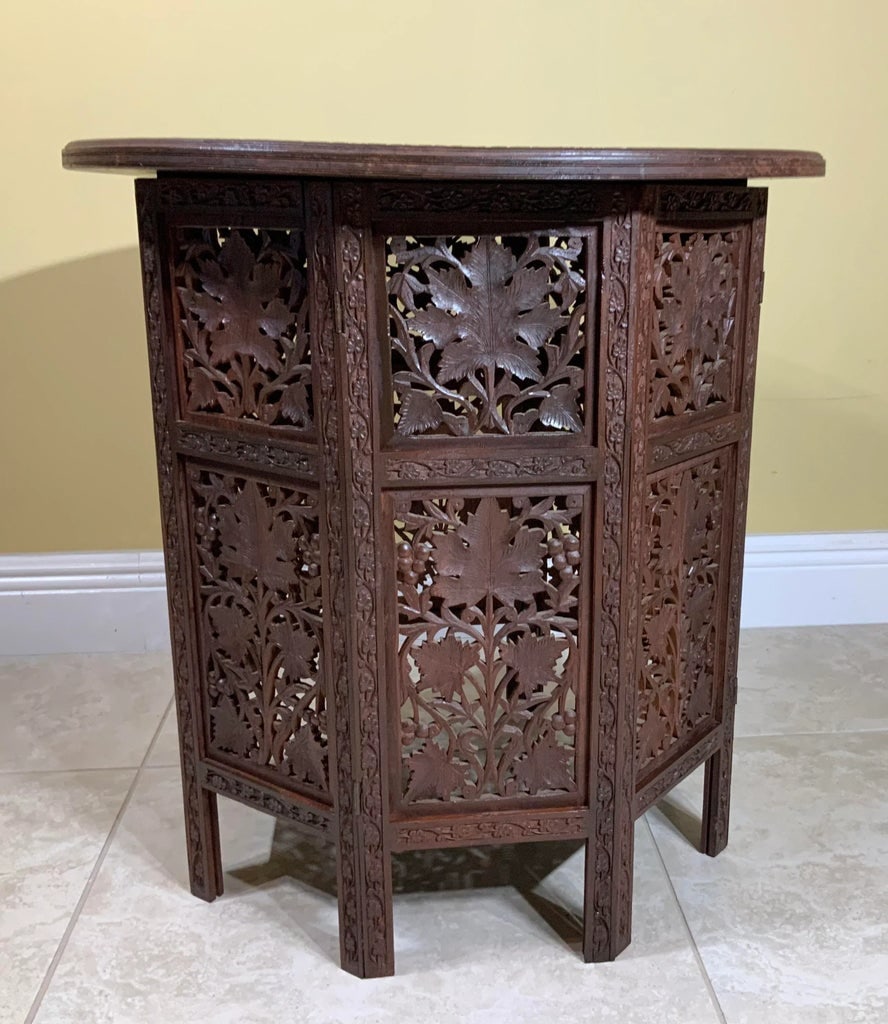 1960s Moorish Carved and Inlaid Teak Six Side Coffee Table - 7