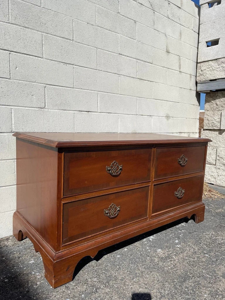 Vintage Console Media Cabinet Wood Entry Bench Mid Century Modern Storage - 7