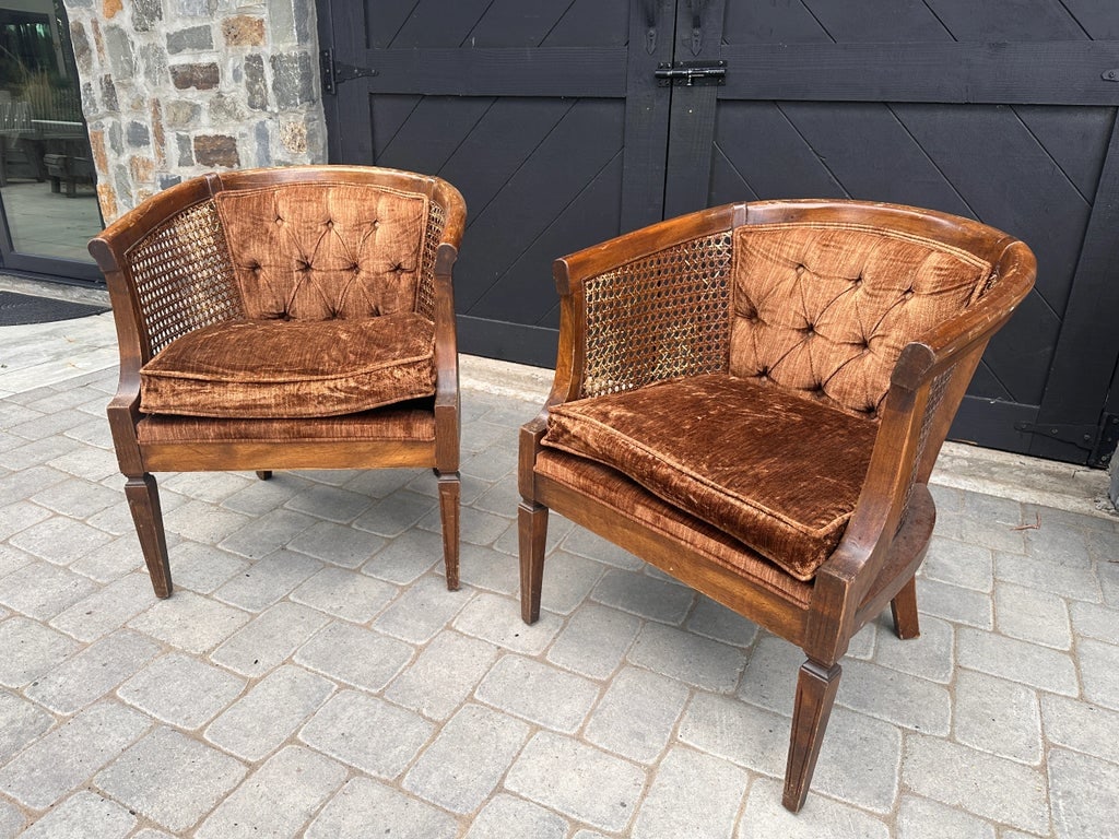 Mid 20th Century Cane Back Barrel Chairs Hollywood Regency Club Lounge Chairs - Set of 2 - 2