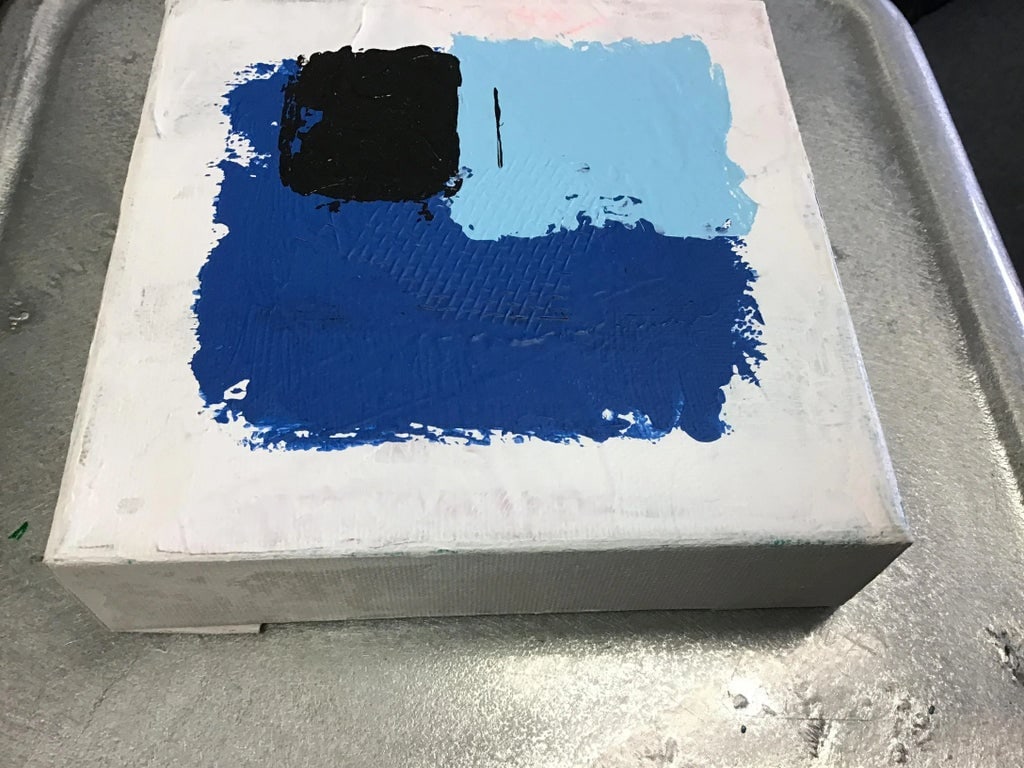 "Blue, Light Blue and Black on White" Contemporary Abstract Acrylic Painting - 2