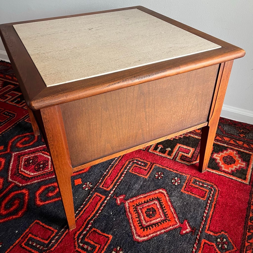 Vintage Nightstand Wood & Travertine End Table - 7