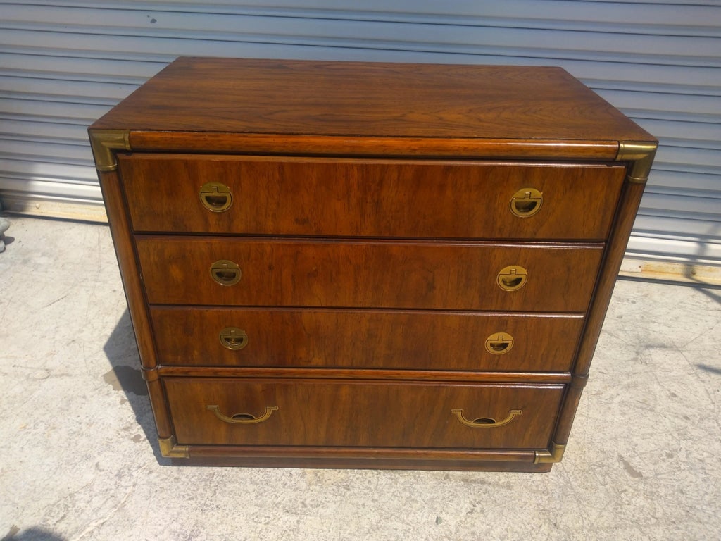 Drexel Walnut & Brass 4 Drawer Campaign Chest 20th Century - 2