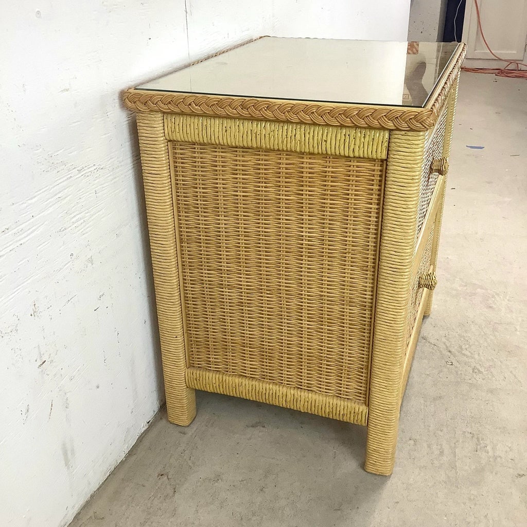 Mid 20th Century Boho Two Drawer Wicker Nightstand by Henry Link - 5