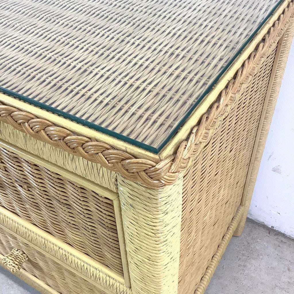Mid 20th Century Boho Two Drawer Wicker Nightstand by Henry Link - 6