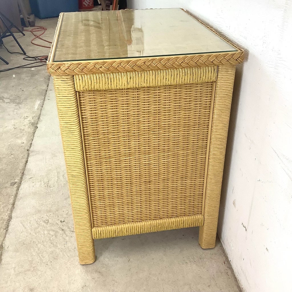 Mid 20th Century Boho Two Drawer Wicker Nightstand by Henry Link - 7