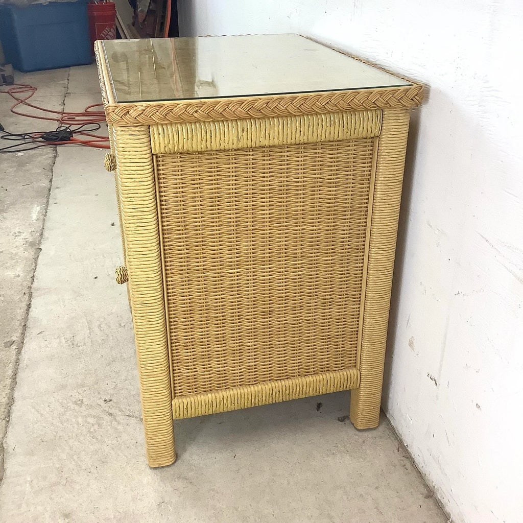 Mid 20th Century Boho Two Drawer Wicker Nightstand by Henry Link - 8