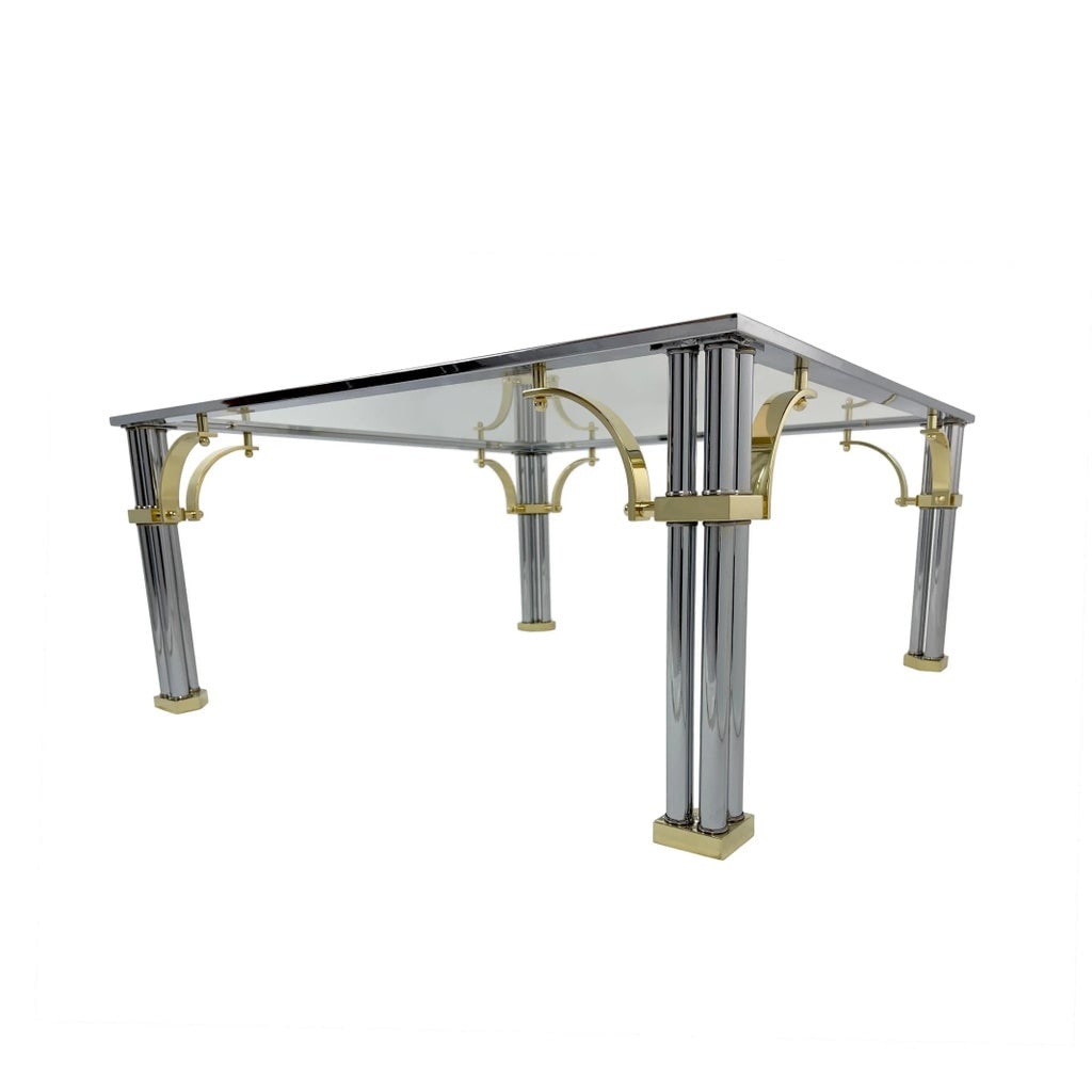 Vintage Mid-Century Maison Jansen Chrome & Brass Square Coffee Table - 2