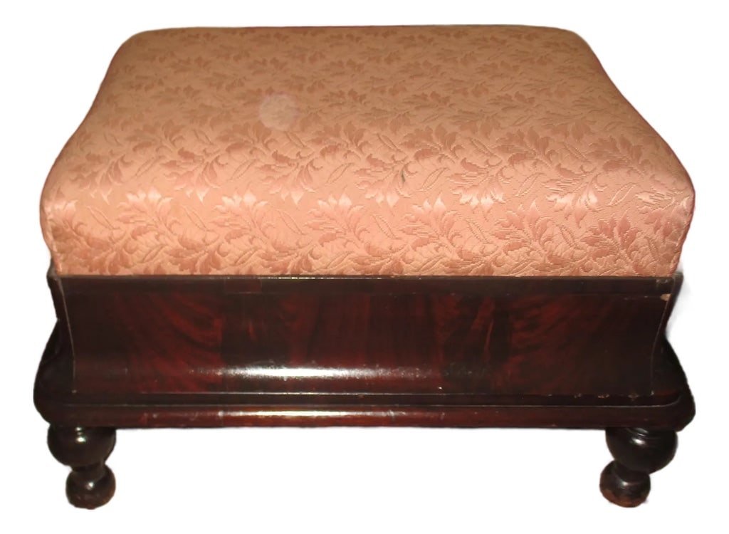 Antique Large French Empire Mahogany Ottoman / Footstool Footed: This is Gorgeous! Large Antique French Empire Mahogany Ottoman / Footstool Footed that has a Sturdy construction with a Firm Seat and the Upholstery is in Nice Vintage Condition with some Chips to