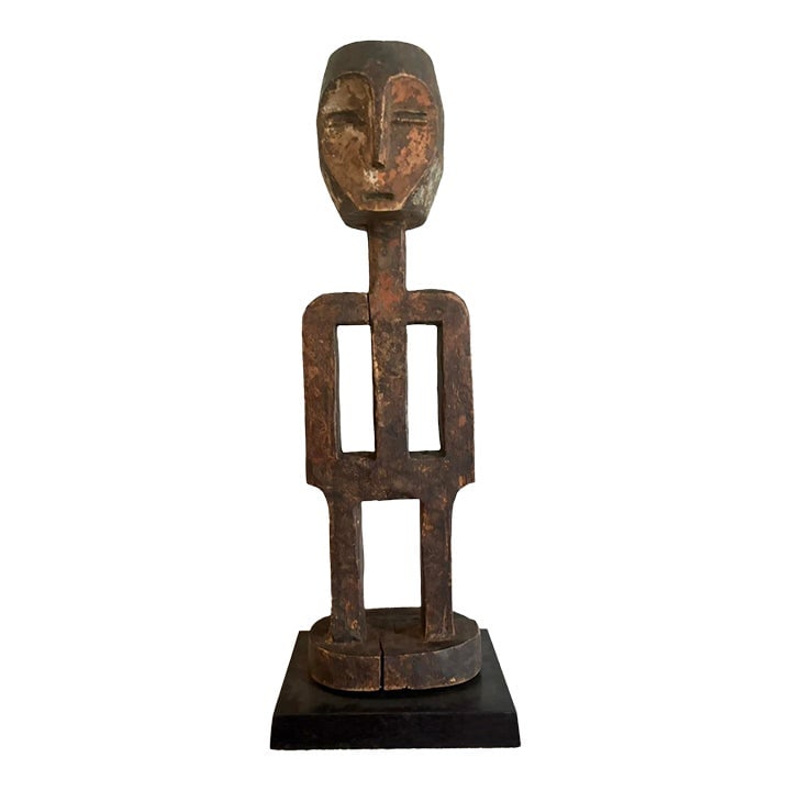 African Carved Wood Figure Standing From the Bamana Tribe (17" Tall): From Mali, West Africa is this handsome hand carved wood Lengola figure standing 17" high. This African sculpture has some age to it, definitely not new and most likely carved in the 1980's.