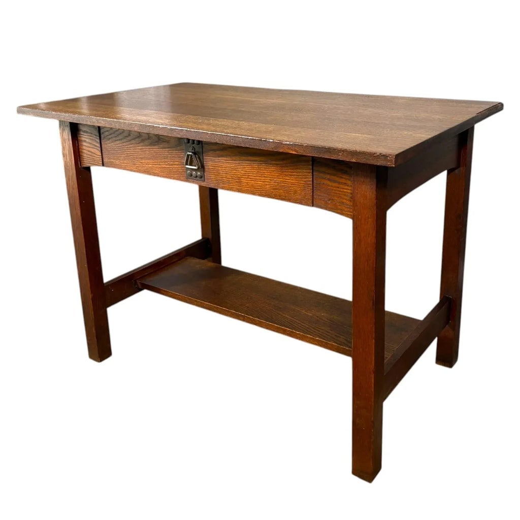 Antique Arts & Crafts Oak Writing Desk - 2