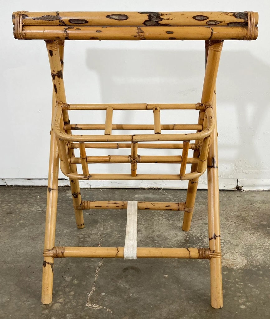 Vintage Bamboo Collapsible Butler Table With Wine Storage - 3