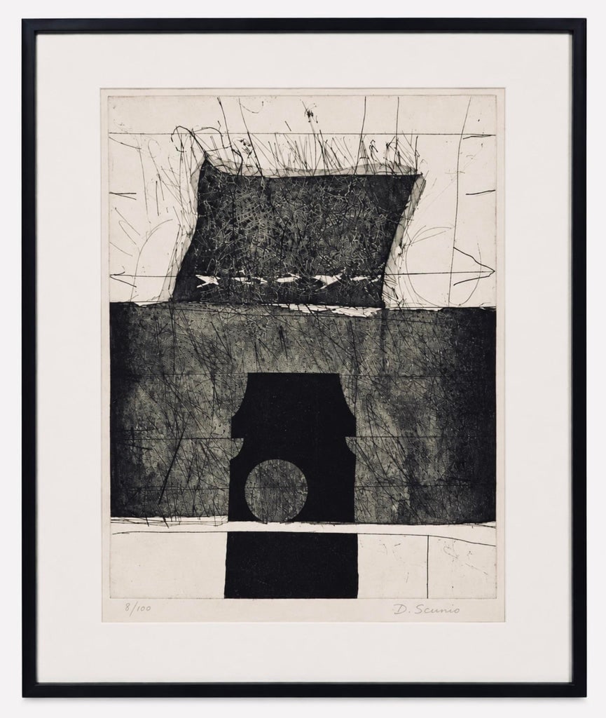 Mid-Century Black & White Geometric Abstract Painting, by Artist Scunio, 31.25" H X 24.25" W - 8