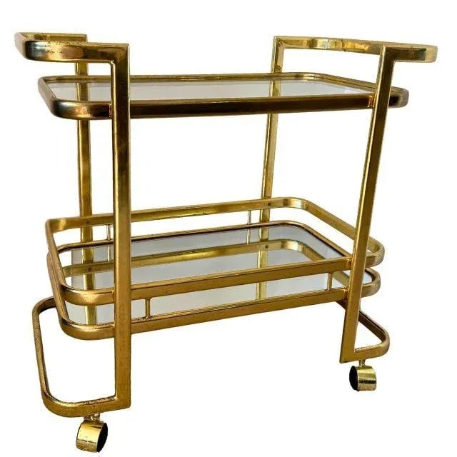 1970s Milo Baughman Brass, Glass, and Mirror Bar Cart - 5