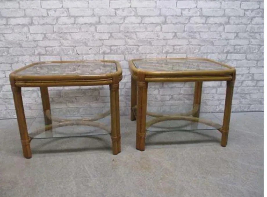 Mid 20th Century Mid Century McGuire Style Rattan & Bamboo End Tables - a Pair - 3