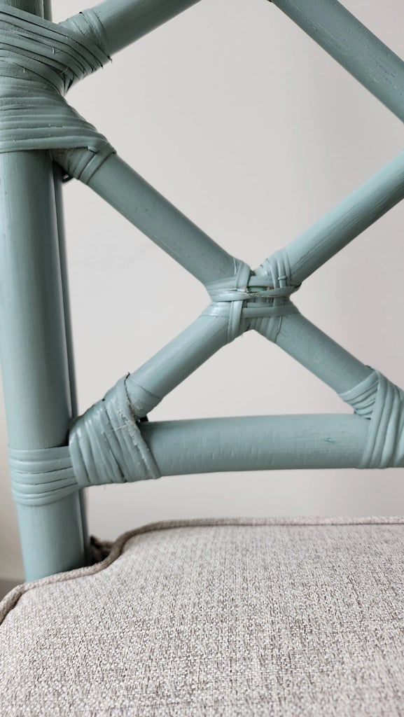 Vintage Coastal Blue Rattan Lattice Back Dining Chair | Chinoiserie Hollywood Regency Style - 7