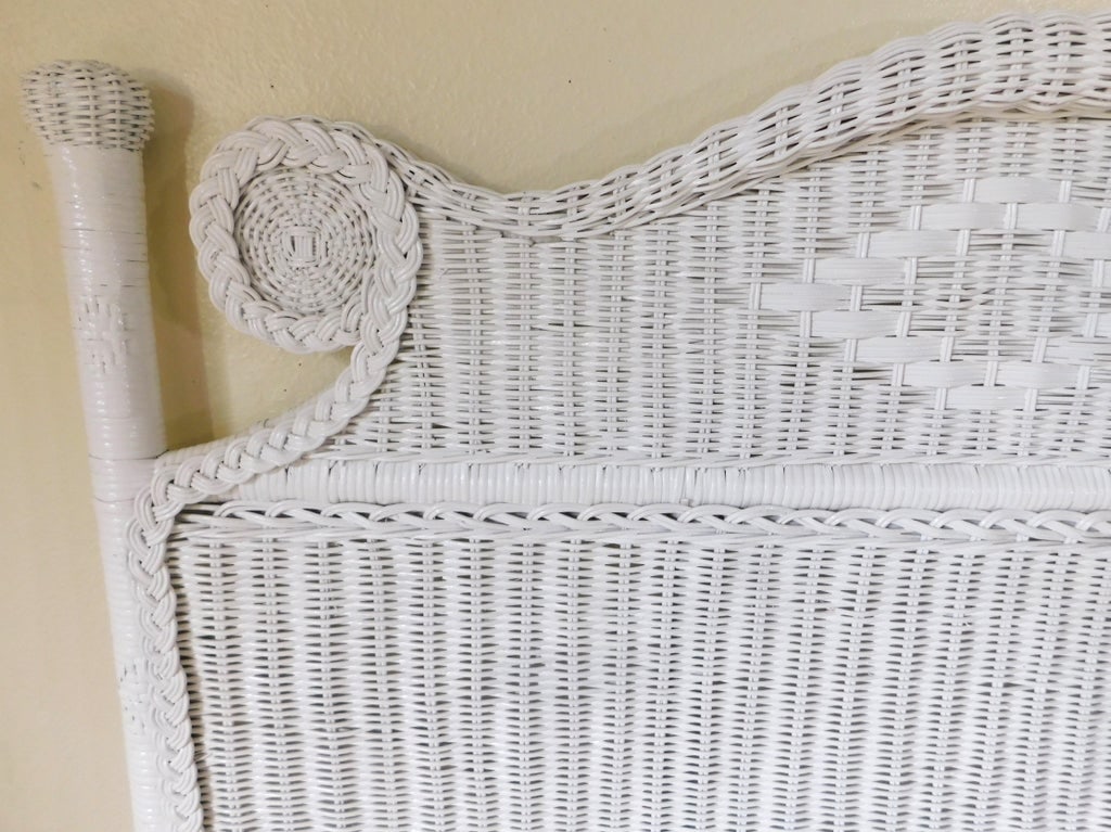 Pair Vintage C1980s Ornate White Wicker Twin Size Headboards - 7