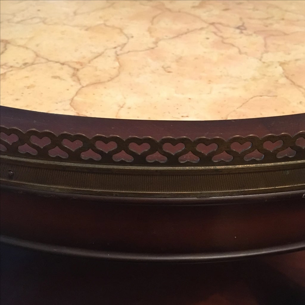 Antique Round Marble-Top Wood Side Table - 5