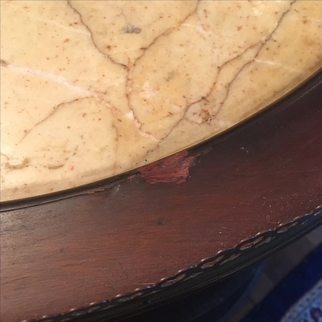 Antique Round Marble-Top Wood Side Table - 7