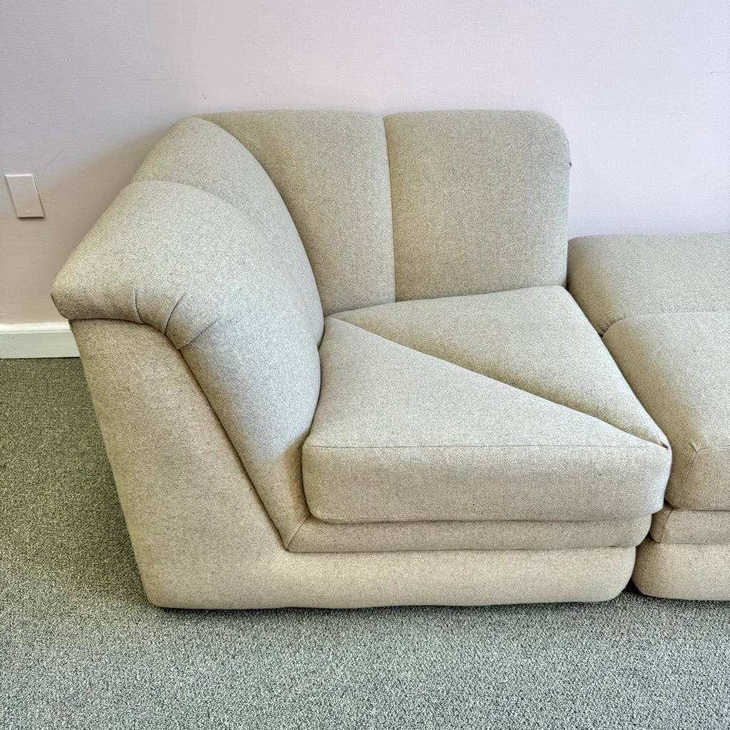 Vintage Soft Beige Tweed Chair & Ottoman Set - 4