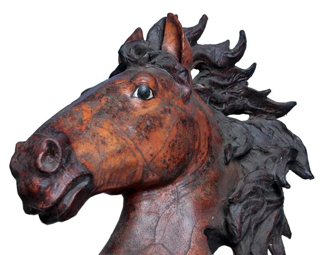 Vintage Leather Wrapped Equestrian Horse Bust - 2