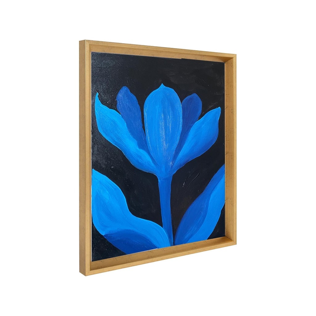 Blue Nocturne Bloom - Original Framed Acrylic Botanical Painting, Blue Floral Wall Art, 17.5" X 21.5 - 2